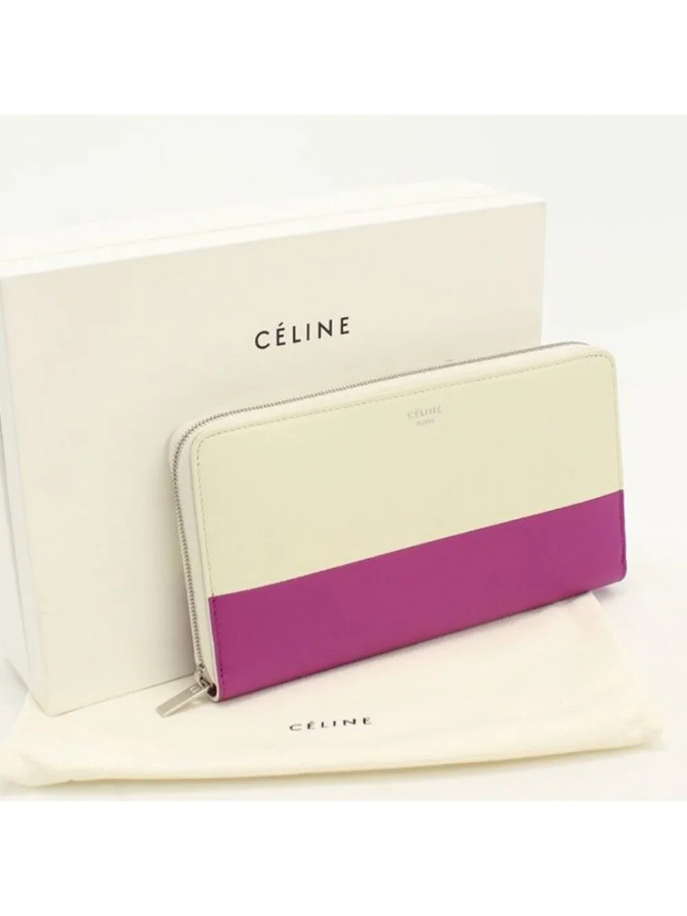 Celine Large Zippedmulti Function Bicolor Wallet Zip Around Calfskin